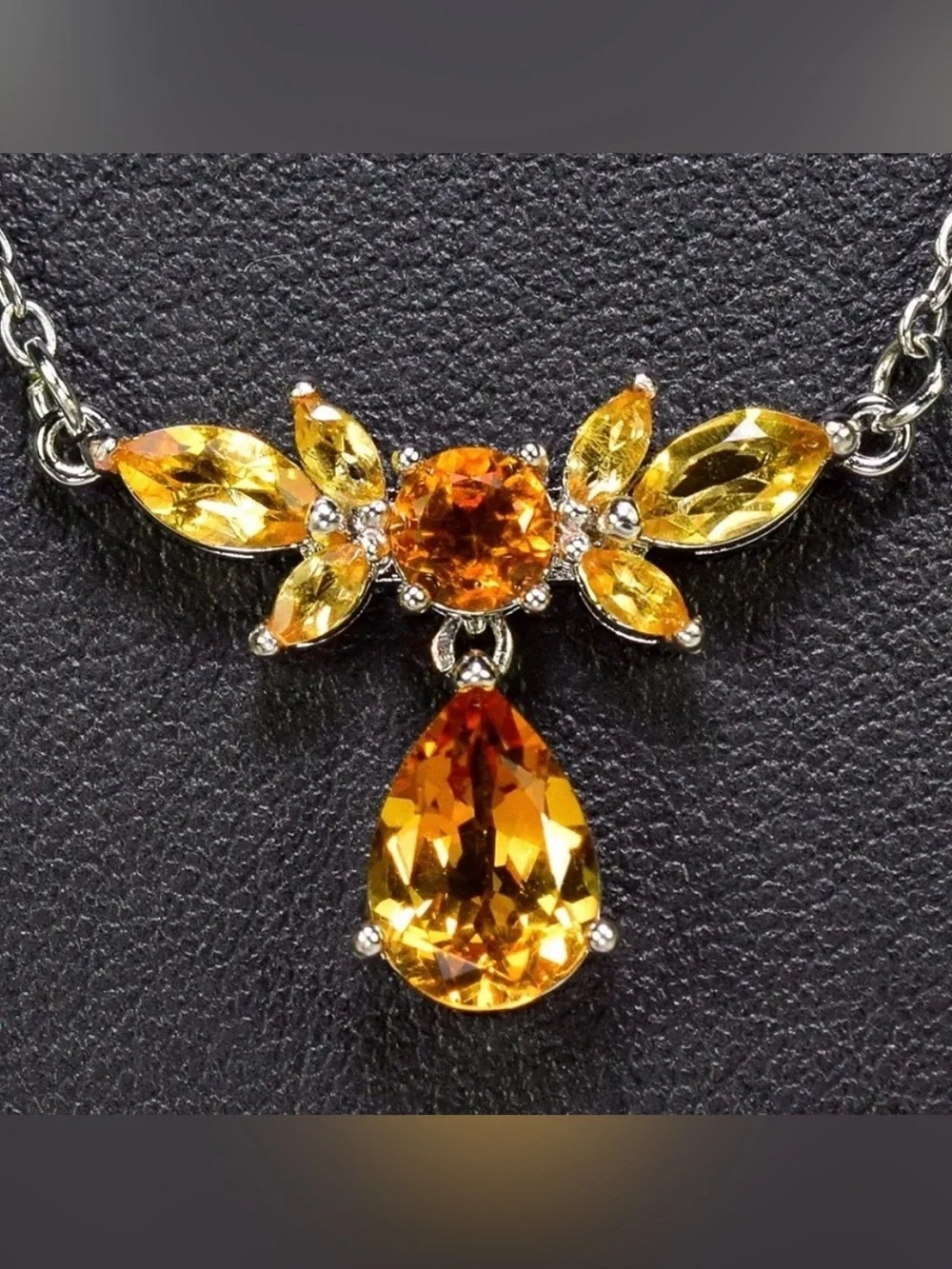 Madeira Citrine yellow Stationary Solid Sterling Silver Necklace 18
